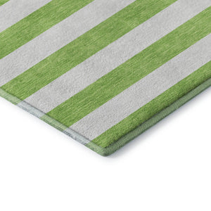 HomeRoots 9' X 12' Lime Green Striped Area Rug - Washable, UV-Protected, Durable for Kids & Pets, Stylish Design 647607