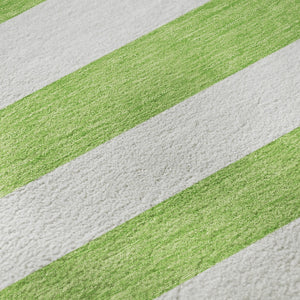 HomeRoots 9' X 12' Lime Green Striped Area Rug - Washable, UV-Protected, Durable for Kids & Pets, Stylish Design 647607
