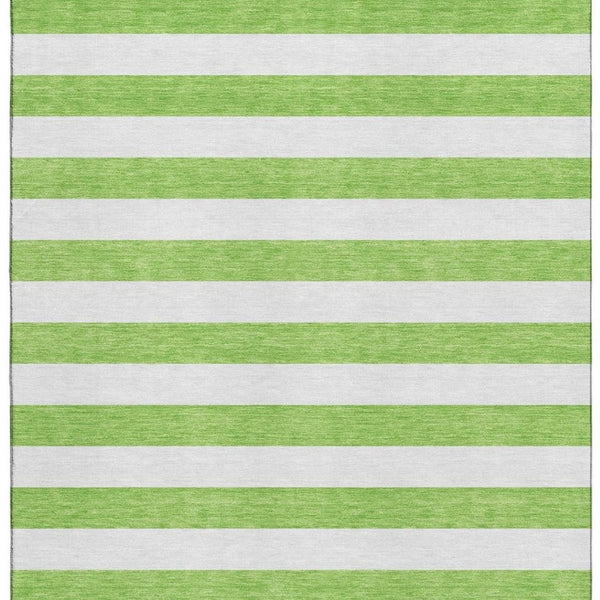 HomeRoots 9' X 12' Lime Green Striped Area Rug - Washable, UV-Protected, Durable for Kids & Pets, Stylish Design 647607
