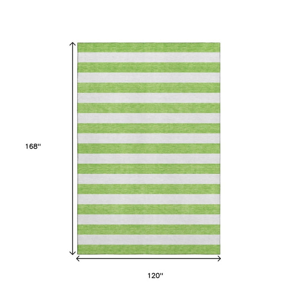 HomeRoots 10' Vibrant Lime Green & Ivory Striped Washable Area Rug with UV Protection for Durable Style 647608
