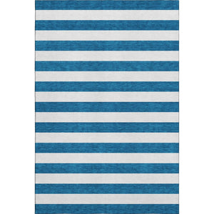 HomeRoots 5' X 8' Navy Blue & Ivory Striped Area Rug - Durable, Stain Resistant, UV Protected for Indoor Use 647610