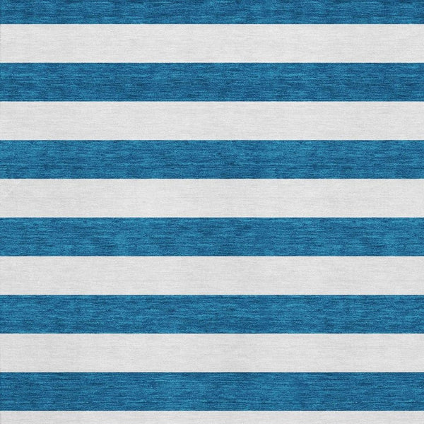 HomeRoots 5' X 8' Navy Blue & Ivory Striped Area Rug - Durable, Stain Resistant, UV Protected for Indoor Use 647610