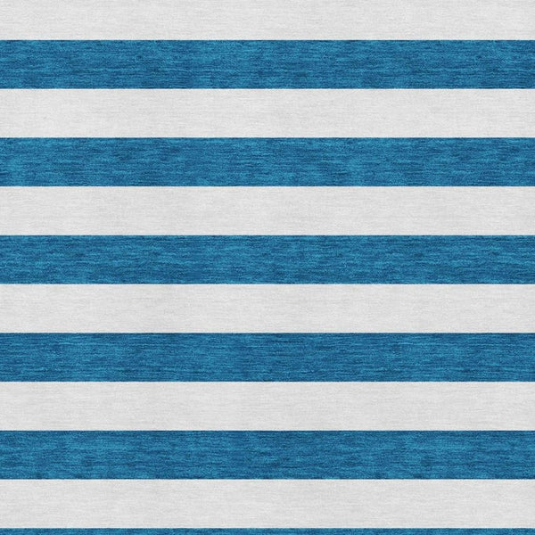 HomeRoots 8' X 10' Navy Blue & Ivory Striped Washable Area Rug - Durable, UV Protected, Perfect for Family Spaces! 647612