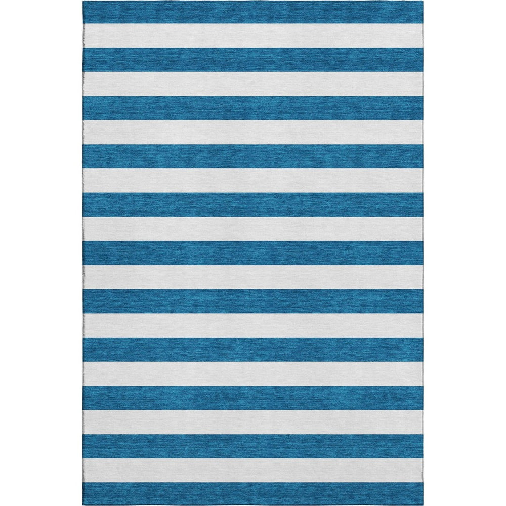 HomeRoots 9' Navy Blue & Ivory Striped Washable Area Rug - UV Protected, Stain Resistant, Perfect for Homes! 647613