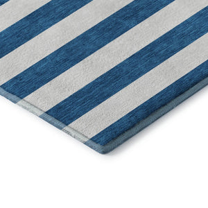 HomeRoots 9' Navy Blue & Ivory Striped Washable Area Rug - UV Protected, Stain Resistant, Perfect for Homes! 647613