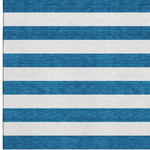 HomeRoots 9' Navy Blue & Ivory Striped Washable Area Rug - UV Protected, Stain Resistant, Perfect for Homes! 647613