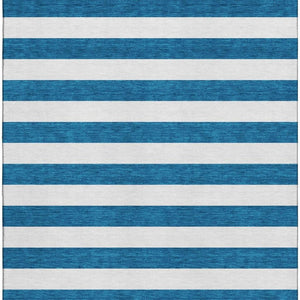 HomeRoots 9' Navy Blue & Ivory Striped Washable Area Rug - UV Protected, Stain Resistant, Perfect for Homes! 647613