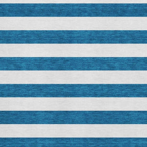 HomeRoots 10' Navy Blue & Ivory Striped Washable Area Rug - UV Protected, Durable, Stain Resistant for High-Traffic Areas 647614