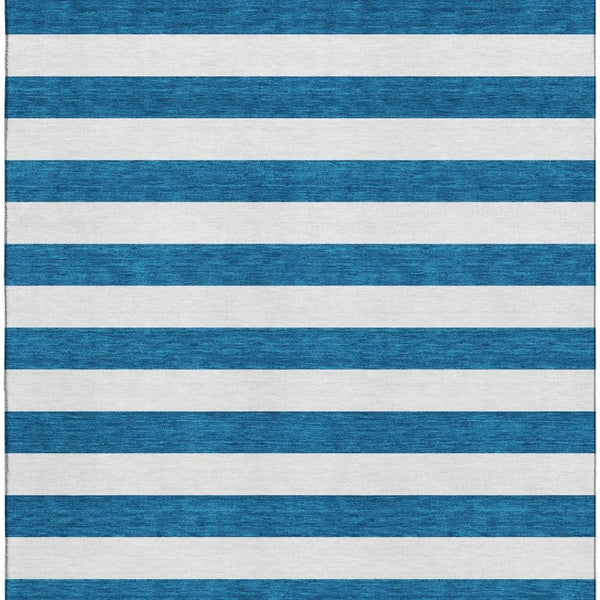 HomeRoots 10' Navy Blue & Ivory Striped Washable Area Rug - UV Protected, Durable, Stain Resistant for High-Traffic Areas 647614