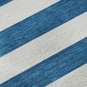 HomeRoots 10' Navy Blue & Ivory Striped Washable Area Rug - UV Protected, Durable, Stain Resistant for High-Traffic Areas 647614