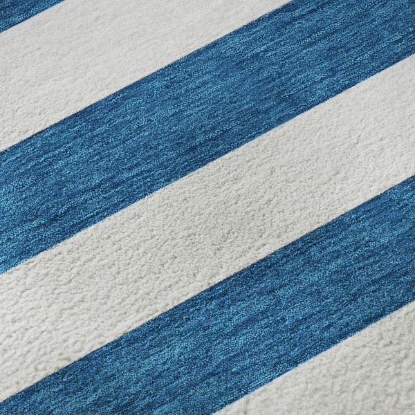 HomeRoots 10' Navy Blue & Ivory Striped Washable Area Rug - UV Protected, Durable, Stain Resistant for High-Traffic Areas 647614