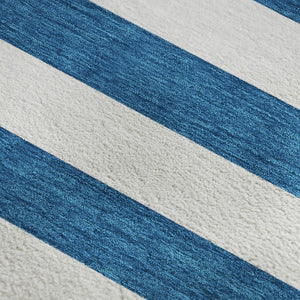 HomeRoots 10' Navy Blue & Ivory Striped Washable Area Rug - UV Protected, Durable, Stain Resistant for High-Traffic Areas 647614