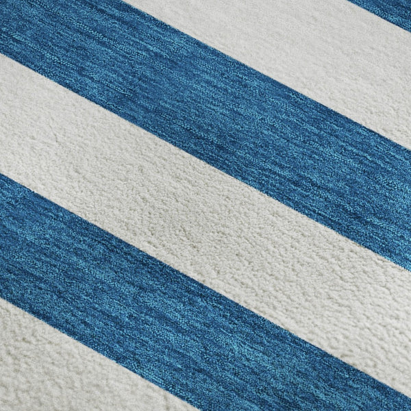 HomeRoots 10' Navy Blue & Ivory Striped Washable Area Rug - UV Protected, Durable, Stain Resistant for High-Traffic Areas 647614