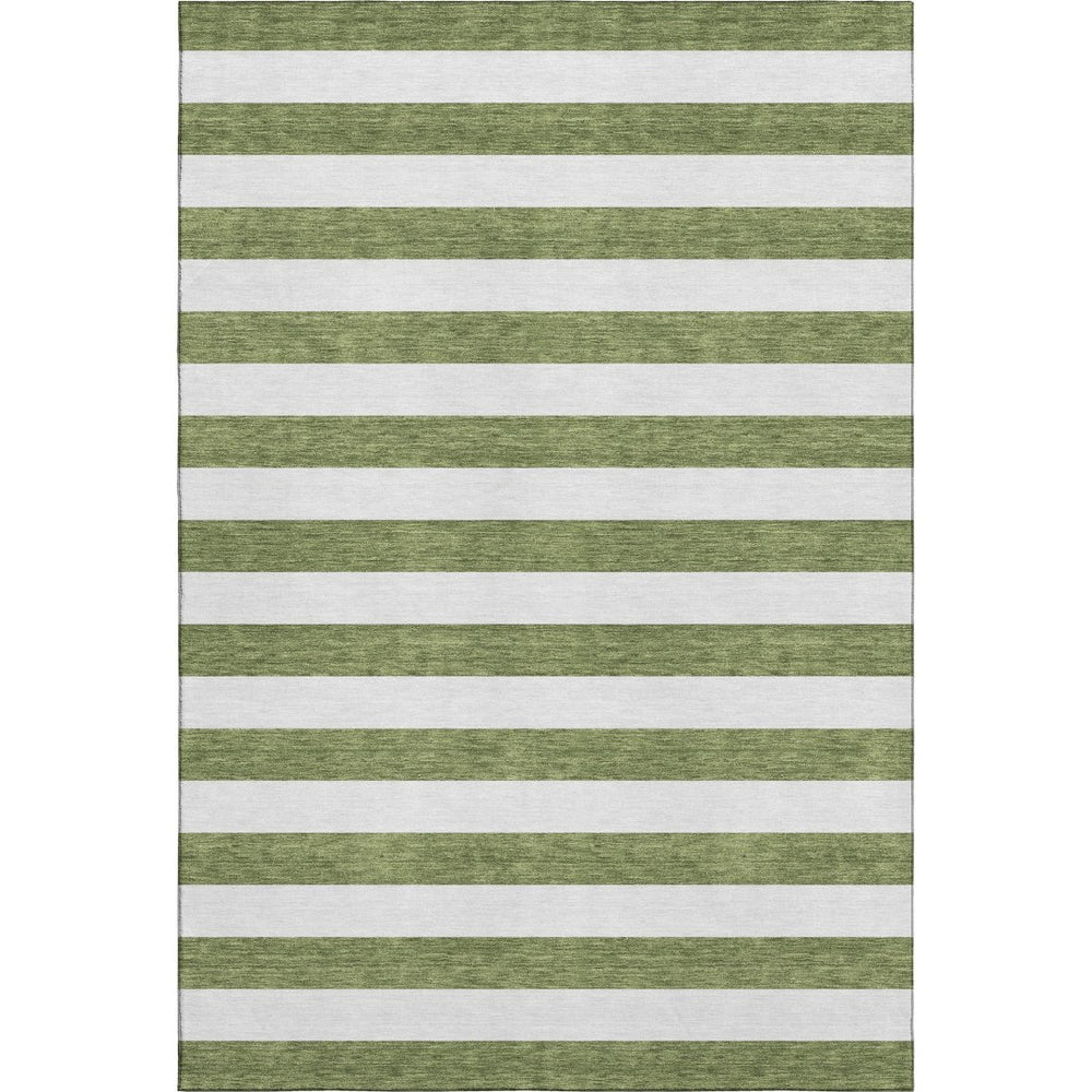 HomeRoots 5' X 8' Olive Green & Ivory Striped Washable Area Rug - UV Protected, Stain Resistant, Durable Design 647616