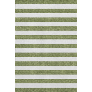 HomeRoots 5' X 8' Olive Green & Ivory Striped Washable Area Rug - UV Protected, Stain Resistant, Durable Design 647616