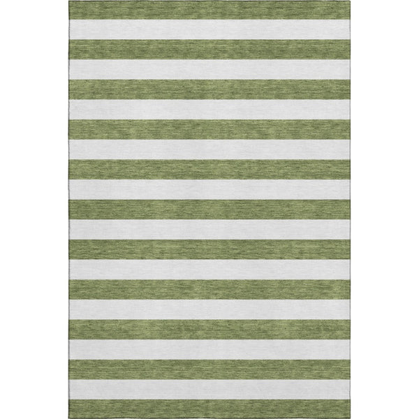 HomeRoots 5' X 8' Olive Green & Ivory Striped Washable Area Rug - UV Protected, Stain Resistant, Durable Design 647616