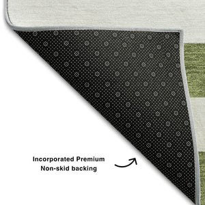 HomeRoots 5' X 8' Olive Green & Ivory Striped Washable Area Rug - UV Protected, Stain Resistant, Durable Design 647616