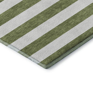 HomeRoots 5' X 8' Olive Green & Ivory Striped Washable Area Rug - UV Protected, Stain Resistant, Durable Design 647616