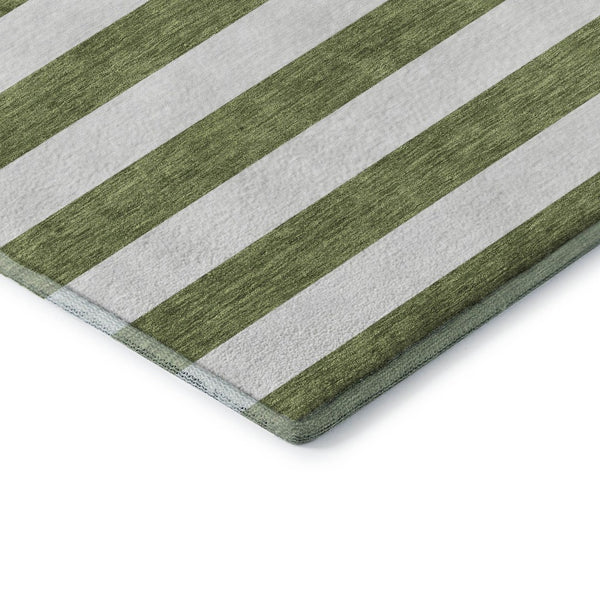 HomeRoots 5' X 8' Olive Green & Ivory Striped Washable Area Rug - UV Protected, Stain Resistant, Durable Design 647616
