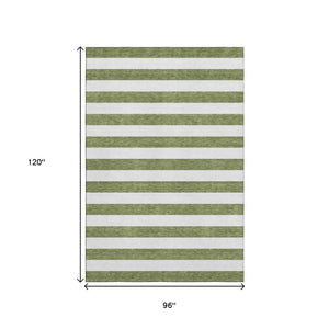 HomeRoots 8' X 10' Olive Green & Ivory Striped Washable Area Rug – UV Protected, Durable, Easy-Care Solution 647618
