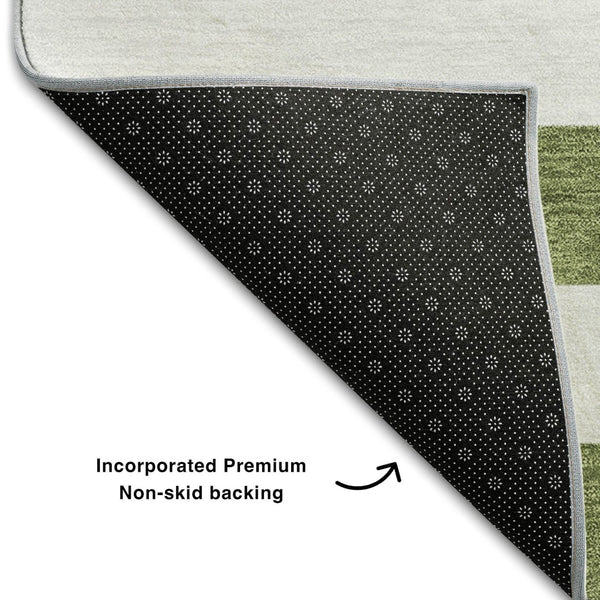 HomeRoots 8' X 10' Olive Green & Ivory Striped Washable Area Rug – UV Protected, Durable, Easy-Care Solution 647618