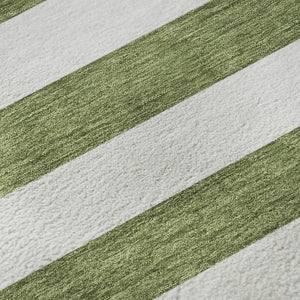 HomeRoots 8' X 10' Olive Green & Ivory Striped Washable Area Rug – UV Protected, Durable, Easy-Care Solution 647618