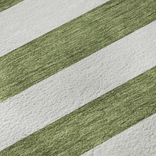 HomeRoots 8' X 10' Olive Green & Ivory Striped Washable Area Rug – UV Protected, Durable, Easy-Care Solution 647618