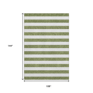 HomeRoots 9' Olive Green and Ivory Striped Washable Area Rug - UV Protected, Durable, and Easy Care Design! 647619