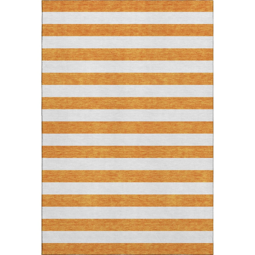 HomeRoots 5' Orange and Ivory Striped Washable Area Rug - UV Protected, Stain-Resistant, Perfect for Any Room! 647622
