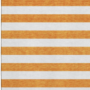 HomeRoots 5' Orange and Ivory Striped Washable Area Rug - UV Protected, Stain-Resistant, Perfect for Any Room! 647622