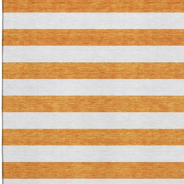 HomeRoots 5' Orange and Ivory Striped Washable Area Rug - UV Protected, Stain-Resistant, Perfect for Any Room! 647622