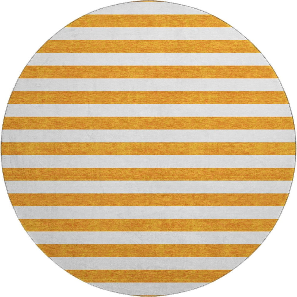 HomeRoots 8' Washable Round Rug in Bold Orange and Ivory Stripes – UV Protected, Stain Resistant, Durable Design 647623