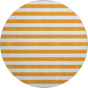 HomeRoots 8' Washable Round Rug in Bold Orange and Ivory Stripes – UV Protected, Stain Resistant, Durable Design 647623