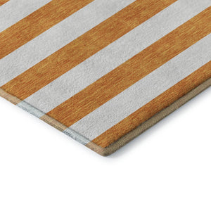 HomeRoots 8' Washable Round Rug in Bold Orange and Ivory Stripes – UV Protected, Stain Resistant, Durable Design 647623