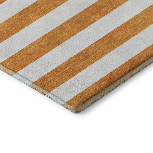 HomeRoots 8' Washable Round Rug in Bold Orange and Ivory Stripes – UV Protected, Stain Resistant, Durable Design 647623