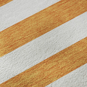 HomeRoots 8' Washable Round Rug in Bold Orange and Ivory Stripes – UV Protected, Stain Resistant, Durable Design 647623