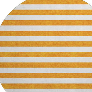 HomeRoots 8' Washable Round Rug in Bold Orange and Ivory Stripes – UV Protected, Stain Resistant, Durable Design 647623