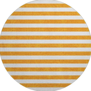 HomeRoots 8' Washable Round Rug in Bold Orange and Ivory Stripes – UV Protected, Stain Resistant, Durable Design 647623