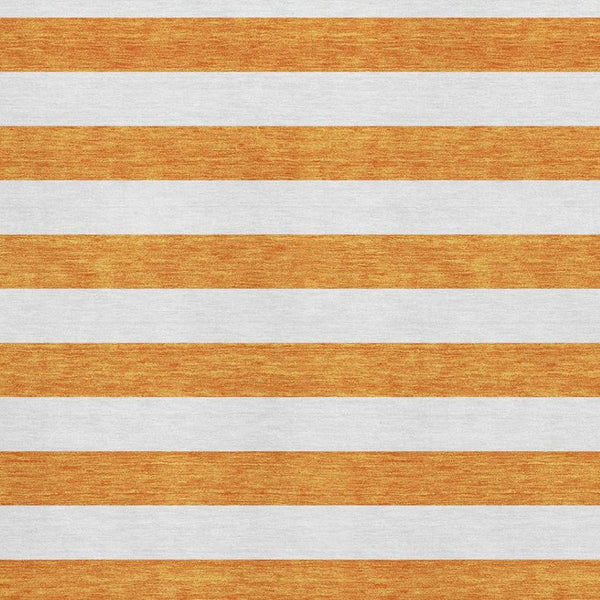 HomeRoots 9' X 12' Orange And Ivory Striped Washable Area Rug - UV Protected, Durable & Easy to Clean for Homes 647625