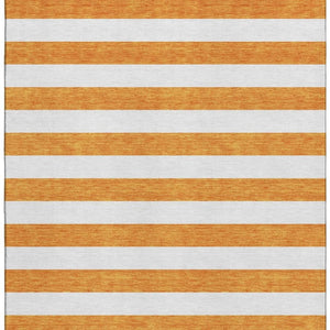 HomeRoots 10' X 14' Orange And Ivory Striped Area Rug - Washable, UV-Protected, Durable for High-Traffic Spaces 647626