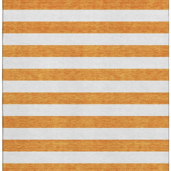 HomeRoots 10' X 14' Orange And Ivory Striped Area Rug - Washable, UV-Protected, Durable for High-Traffic Spaces 647626