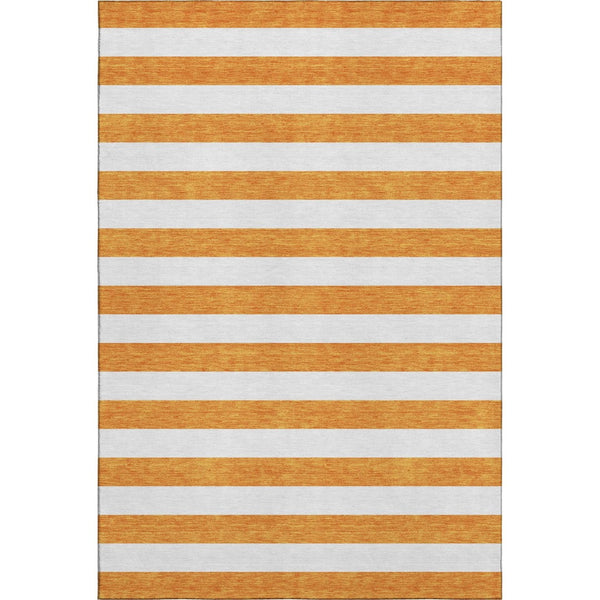 HomeRoots 10' X 14' Orange And Ivory Striped Area Rug - Washable, UV-Protected, Durable for High-Traffic Spaces 647626