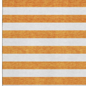 HomeRoots 10' X 14' Orange And Ivory Striped Area Rug - Washable, UV-Protected, Durable for High-Traffic Spaces 647626