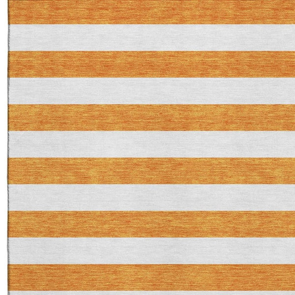 HomeRoots 10' X 14' Orange And Ivory Striped Area Rug - Washable, UV-Protected, Durable for High-Traffic Spaces 647626