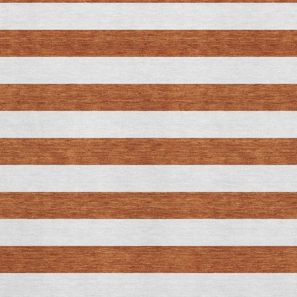 HomeRoots 5' X 8' Striped Washable Area Rug in Rust and Ivory - Durable, Stain-Resistant, UV Protected Design 647628