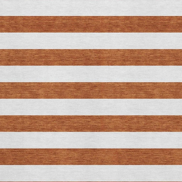 HomeRoots 5' X 8' Striped Washable Area Rug in Rust and Ivory - Durable, Stain-Resistant, UV Protected Design 647628