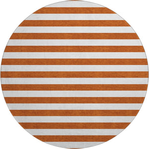 HomeRoots 8' Washable Round Rug in Rust and Ivory Stripes – Durable, Stain Resistant, UV Protected for Homes 647629
