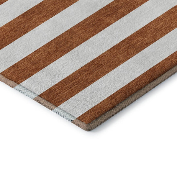 HomeRoots 8' Washable Round Rug in Rust and Ivory Stripes – Durable, Stain Resistant, UV Protected for Homes 647629