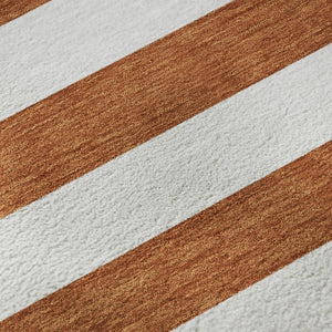 HomeRoots 8' Washable Round Rug in Rust and Ivory Stripes – Durable, Stain Resistant, UV Protected for Homes 647629