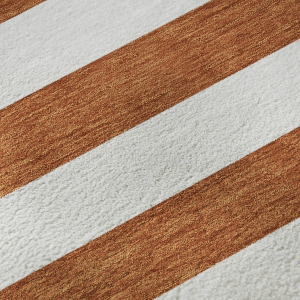 HomeRoots 8' Washable Round Rug in Rust and Ivory Stripes – Durable, Stain Resistant, UV Protected for Homes 647629